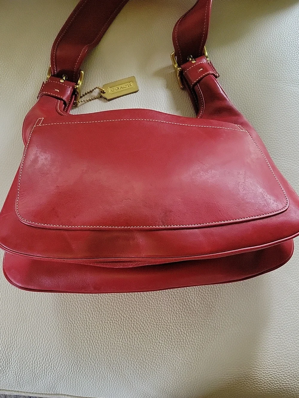 VINTAGE COACH 2003 Red Leather Saddle Bag with Gold Hardware (Style 9340)
